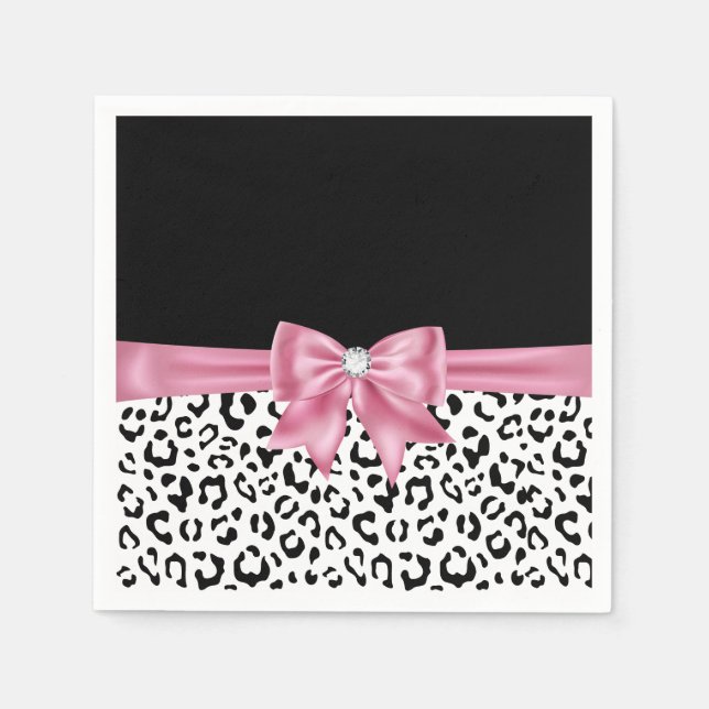 Serviette En Papier Glam rose Bow Diamond Black Snow Leopard (Devant)