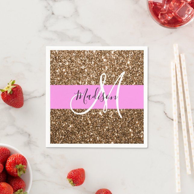 Serviette En Papier Glam rose et bronze Parties scintillant étincelles (En situation)