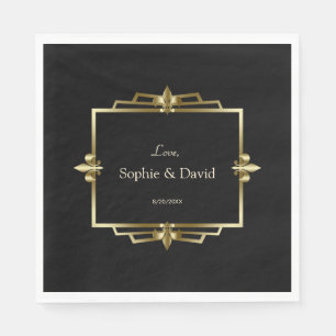 Serviette En Papier Glam Royal Gold Black Art Déco Mariage des années 