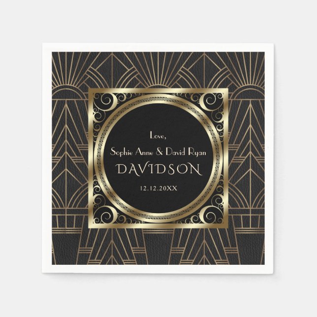 Serviette En Papier Glam Royal Gold Black Art Déco Mariage des années  (Devant)