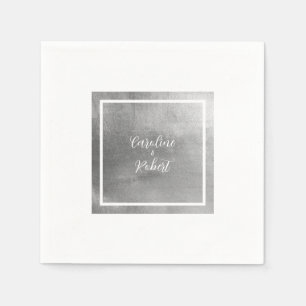 Serviette En Papier Glam Silver Metallic & White Mariage Cocktail