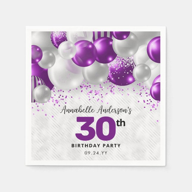 Serviette En Papier Glam violet violet argent Parties scintillant de b (Devant)
