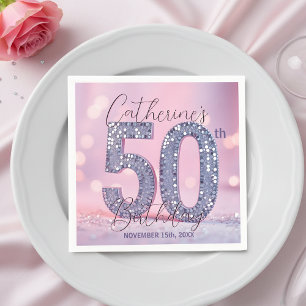 Serviette En Papier Glamour Bokeh Rose Pailleté Argent 50e Anniversair