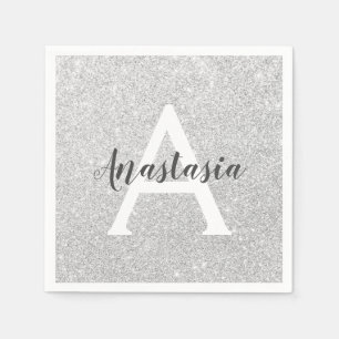 Serviette En Papier Glamour Féminin Argent Paillettes Monogramme Nom