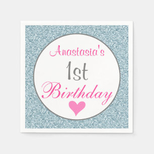 Serviette En Papier Glamour Rose Pailleté Bleu Clair 1er Anniversaire