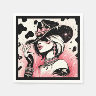 Serviette En Papier Glamour rustique Cowgirl Rose Pailleté Anniversair