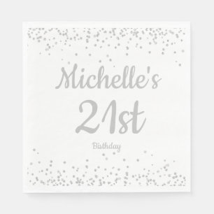 Serviette En Papier Glitter Argenté Blanc Anniversaire 21 ans Femme