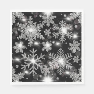Serviette En Papier Glittery argent fêter motif de flocon de neige