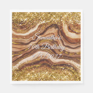 Serviette En Papier Glittery Gold et Brown Agate 70e anniversaire