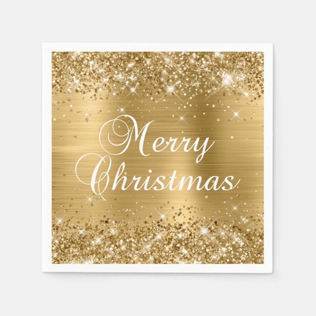 Serviette En Papier Glittery Gold Foil Joyeux Noël (Devant)