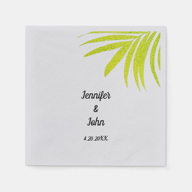 Serviette En Papier Glittery Golden Green Palm Mariage Argent (Devant)