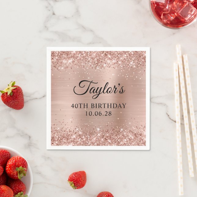 Serviette En Papier Glittery Light Rose Gold Foil 40e anniversaire (En situation)