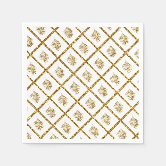 Serviette En Papier Glittery Palm Motif Tropical Gold Mariage Cool (Devant)