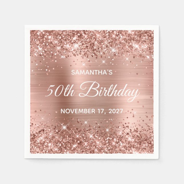 Serviette En Papier Glittery Rose Gold Foil 50e anniversaire (Devant)