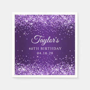 Serviette En Papier Glittery Royal Purple Ombre 40e anniversaire invit
