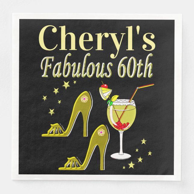 SERVIETTE EN PAPIER GLITZY GOLD 60E ANNIVERSAIRE (Devant)