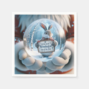 Serviette En Papier Globe De Neige De Noël Avec Lapin