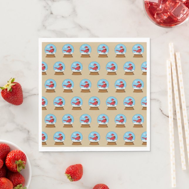 Serviette En Papier Globe des neiges avec cardinal rouge mignon (En situation)