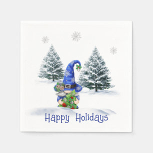 Serviette En Papier Gnome de Noël bleu avec arbre