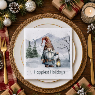 Serviette En Papier Gnome de Noël d'hiver à l'aquarelle
