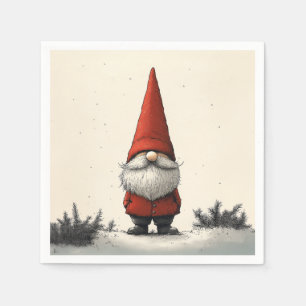 Serviette En Papier Gnome d'hiver joyeux en Casquette rouge