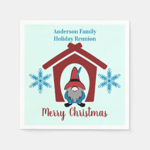 Serviette En Papier Gnome Noël Snowflakes Rouge Bleu personnalisé