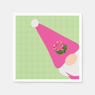 Serviette En Papier gnome rose noël vert checker fun festif