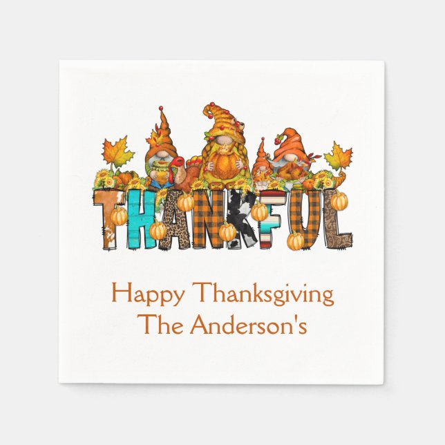 Serviette En Papier Gnomes de remerciement Chute Thanksgiving Citrouil (Devant)