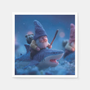 Serviette En Papier Gnomes Whimsical chevauchant des requins