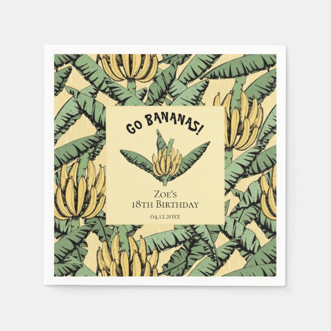 Serviette En Papier Go Bananes Jaune Tropical Banane Jaune & Feuilles (Devant)