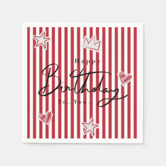 Serviette En Papier Gobelet en papier Joyeux Anniversaire Rayure Rouge