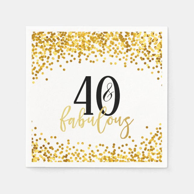 Serviette En Papier Gold 40 et fabuleux 40e anniversaire de fête Napki (Devant)