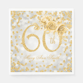 Serviette En Papier Gold 60e anniversaire Floral Silver Lumières