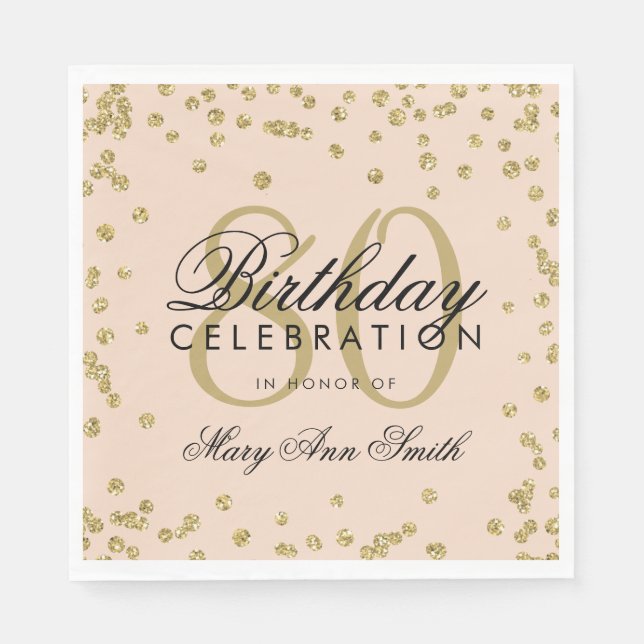 Serviette En Papier Gold 80e anniversaire Parties scintillant Confetti (Devant)