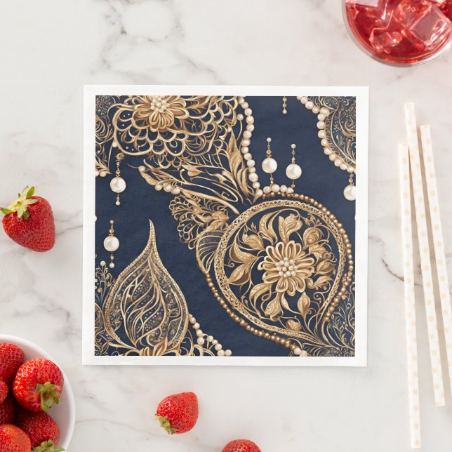 Serviette En Papier Gold and dark blue AI art  (En situation)