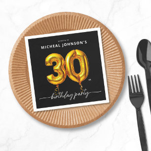 Serviette En Papier Gold Balloon Black 30th Birthday Party
