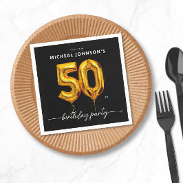 Serviette En Papier Gold Balloon Black 50e fête d'anniversaire