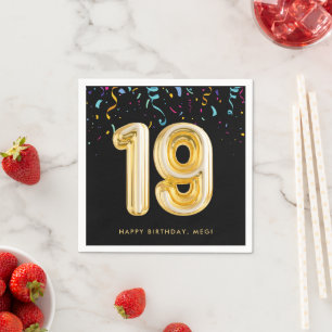 Serviette En Papier Gold Balloon Confetti 19e fête d'anniversaire