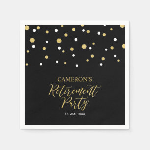 Serviette En Papier Gold & Black Chic Confetti Retraite Party Napkin