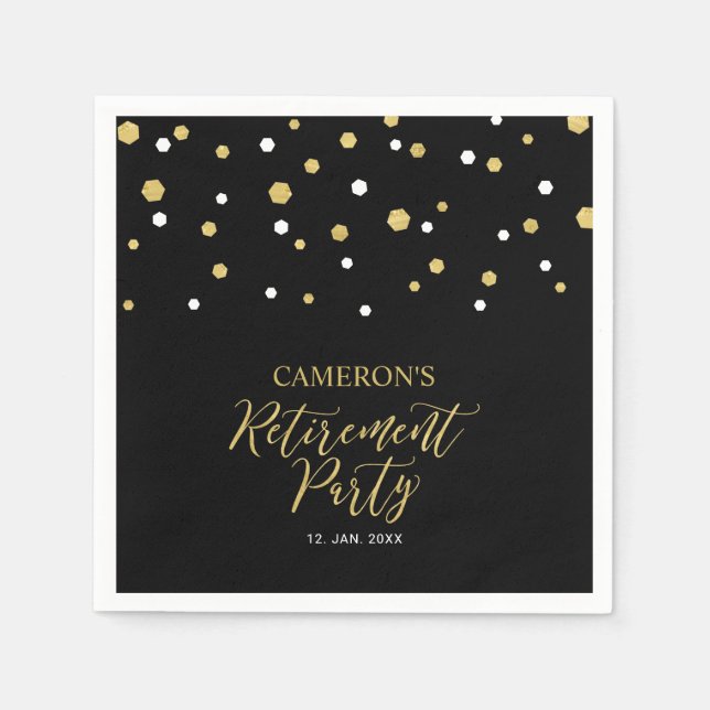 Serviette En Papier Gold & Black Chic Confetti Retraite Party Napkin (Devant)