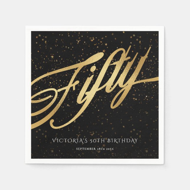 Serviette En Papier Gold Black Cinquante 50e Anniversaire Confetti Élé (Devant)