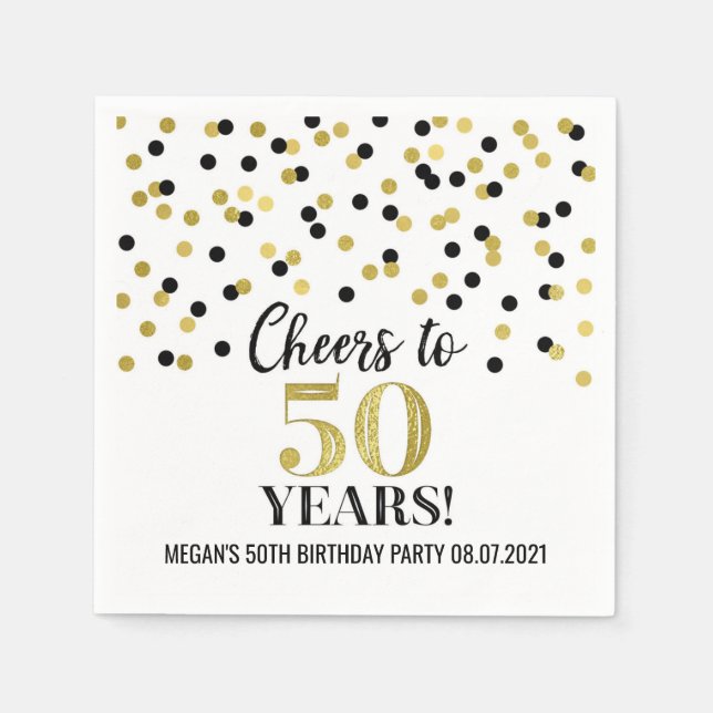 Serviette En Papier Gold Black Confetti encourage à 50 ans anniversair (Devant)