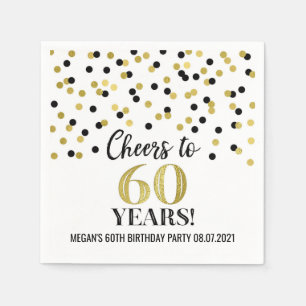 Serviette En Papier Gold Black Confetti encourage à 60 ans anniversair
