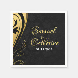 Serviette En Papier Gold Black Elegant Mariage Anniversaire Personnali