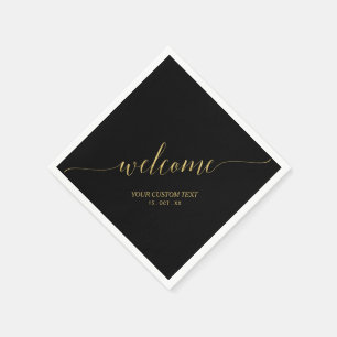 Serviette En Papier Gold Black Élégante Élégante Lettres élégantes Fêt