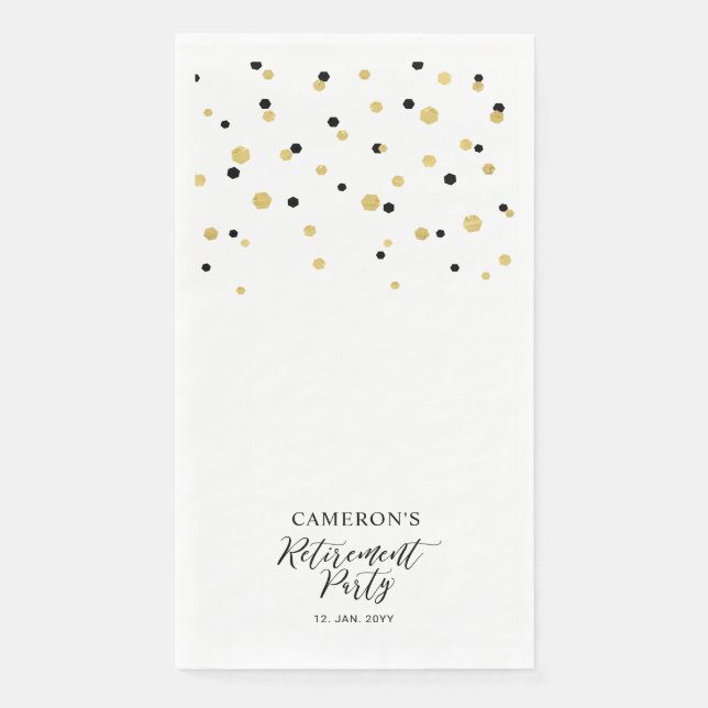 Serviette En Papier Gold & Black Stylish Script Confetti Soirée (Devant)
