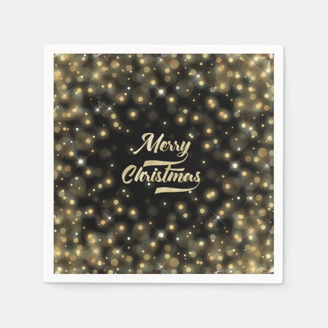 Serviette En Papier Gold Bokeh Noël (Devant)