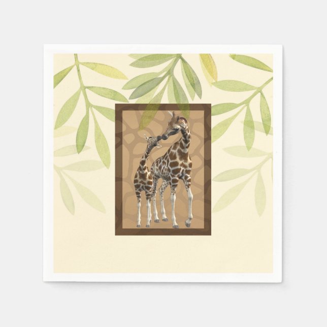 Serviette En Papier Gold Brown Kissing Giraffes Zoo Baby shower (Devant)