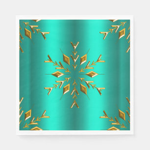Serviette En Papier Gold Christmas Star sur Turquoise