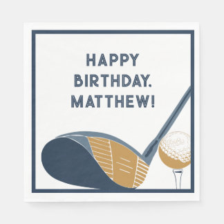 Serviette En Papier Gold Club and Ball Personalized Golfers Birthday